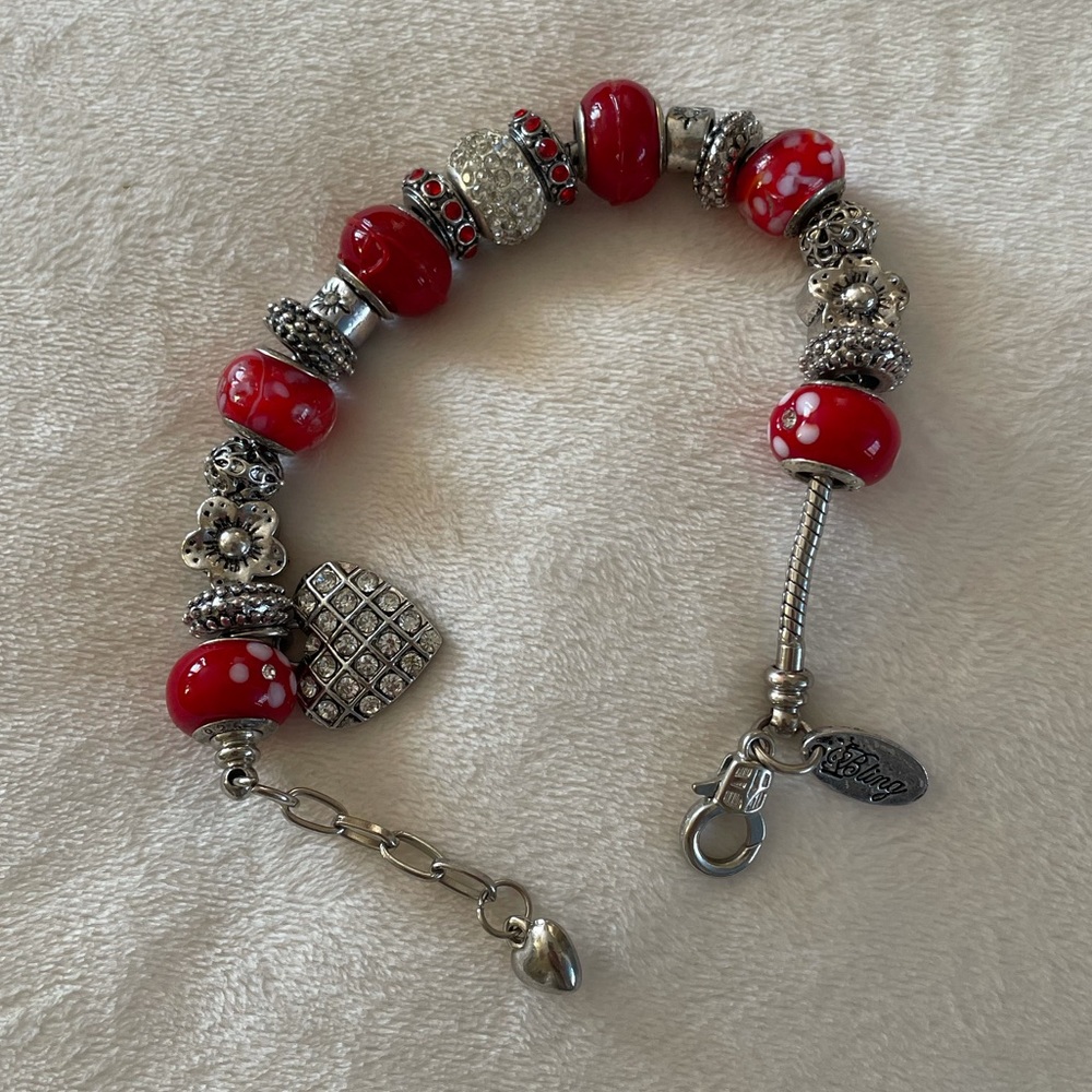 Red and silver charm bracelet